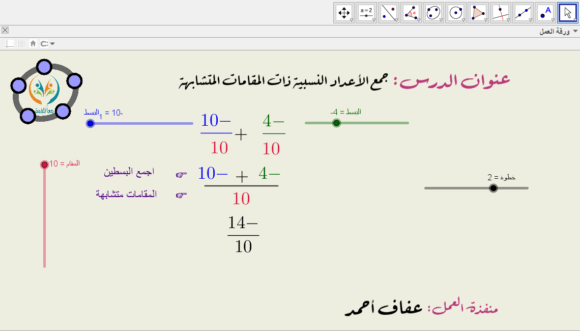 جمع الاعداد النسبية ذات المقامات المتشابهة
